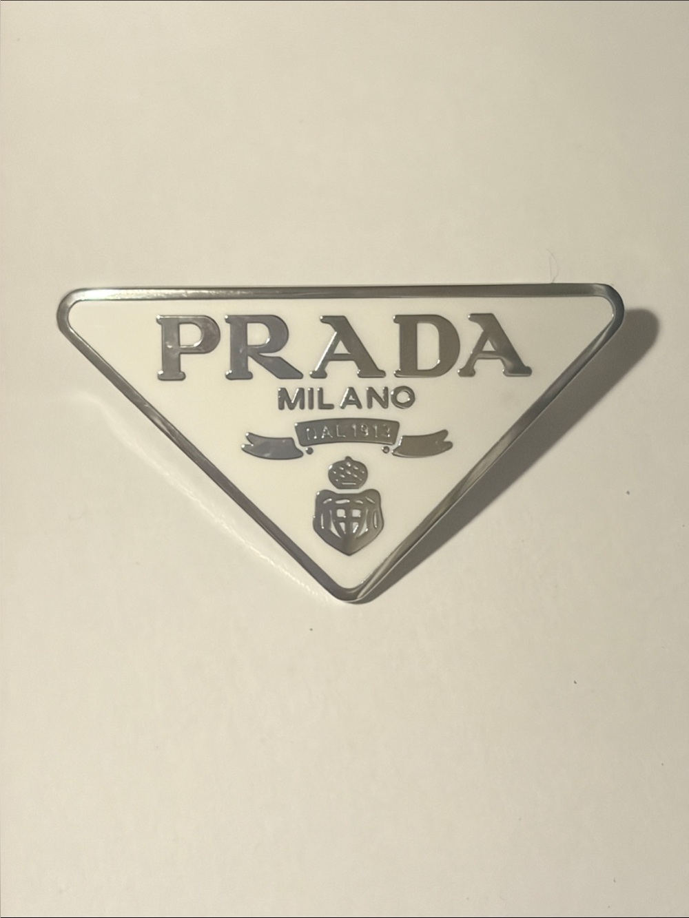 🆕 (1 Pc) 2” PRADA logo metal hair clip 🦢 white/silver